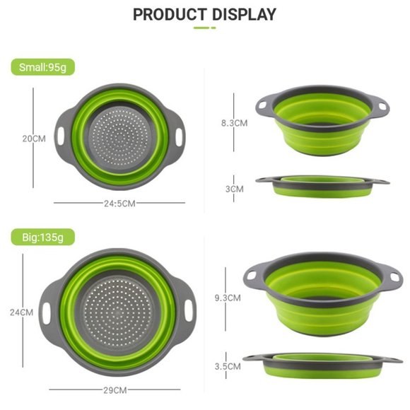 Set Of 2 Collapsible Colanders Strainers 8” - 2 Quart & 9.5” 3 Quart Color Red - Picture 5 of 8